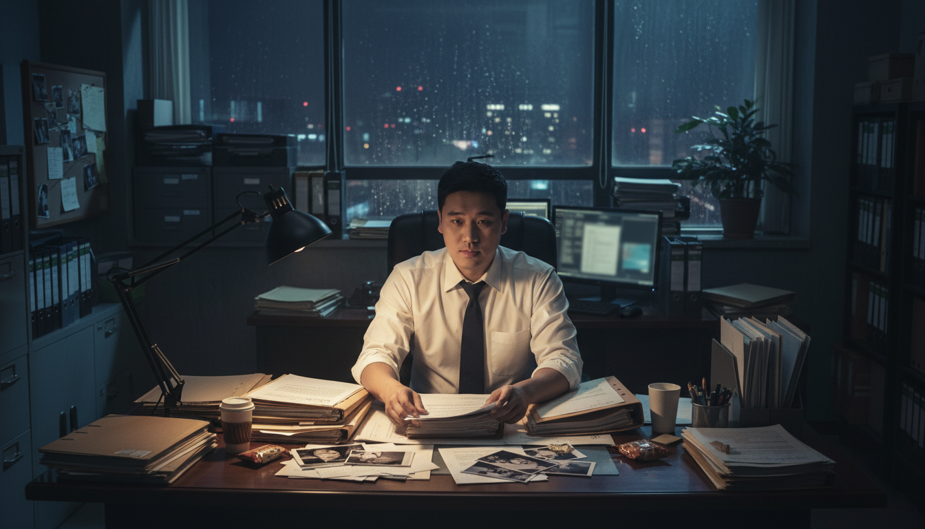 증거자료 정리하고 있는 고탐정 