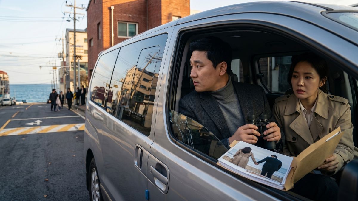 제주도 바닷가 근처에서 의뢰인과 증거 수집중