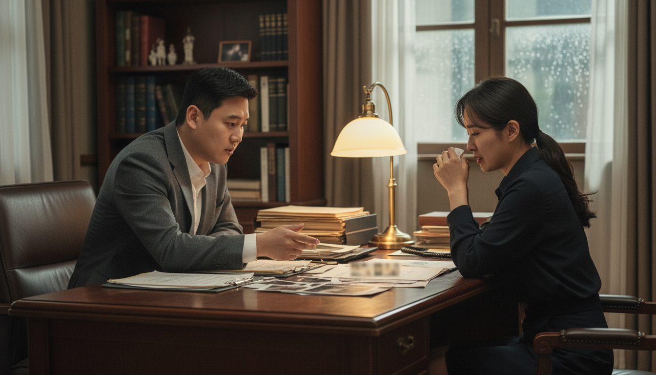 탐정사무소안에서 의뢰받은 내용을 고민하는 고탐정 