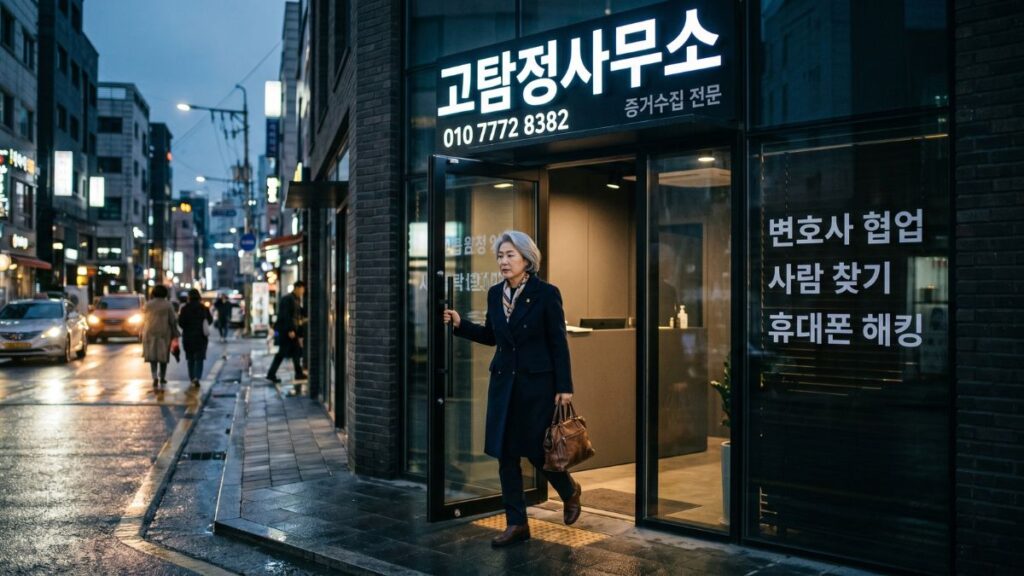 고탐정사무소에서 의뢰하고 나오는 여자