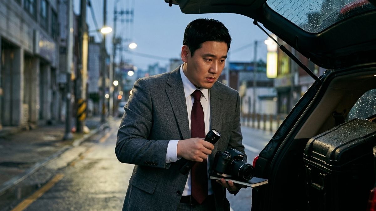 차량에서 수집 도구를 꺼내는 고탐정 