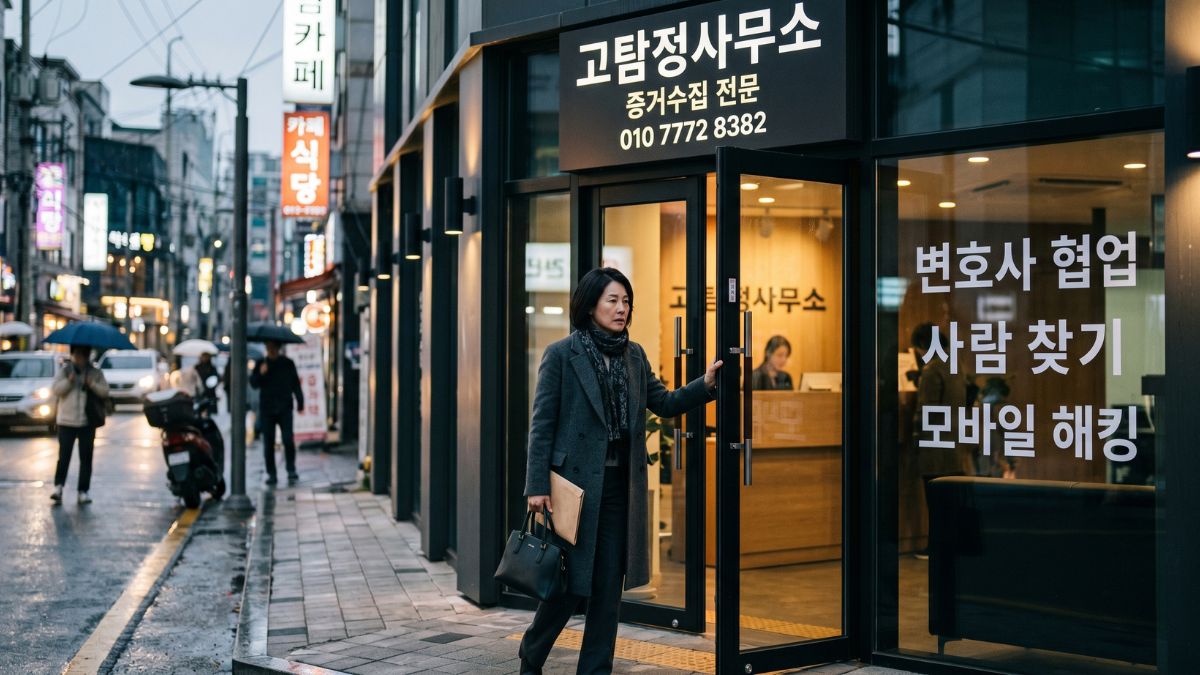 고탐정사무소에 의뢰하고 나오는 여자 의뢰인