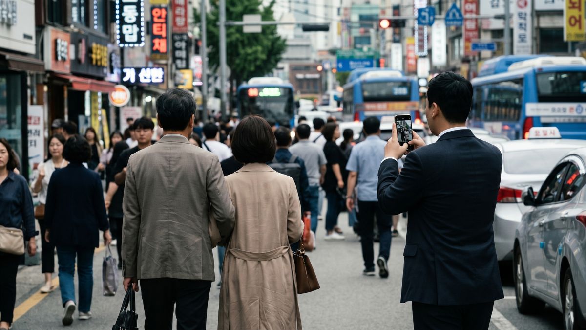 불륜커플의 뒷모습을 찍고있는 고탐정
