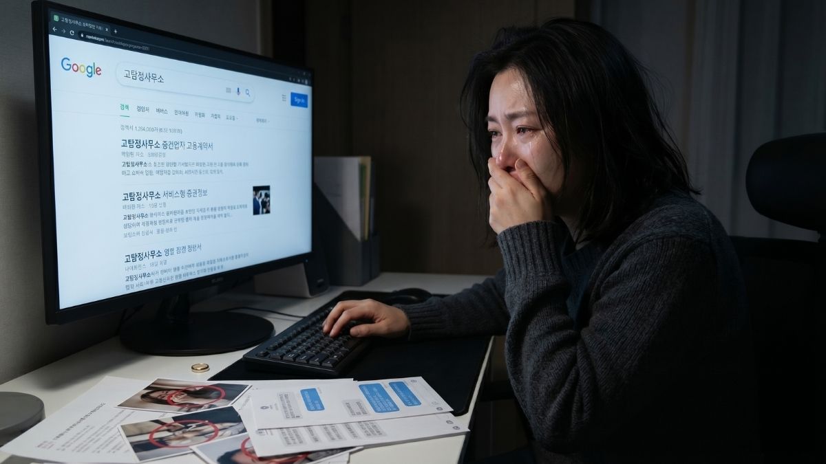 배우자의 외도로 인해 고탐정사무소 검색을 하고 있는 여자