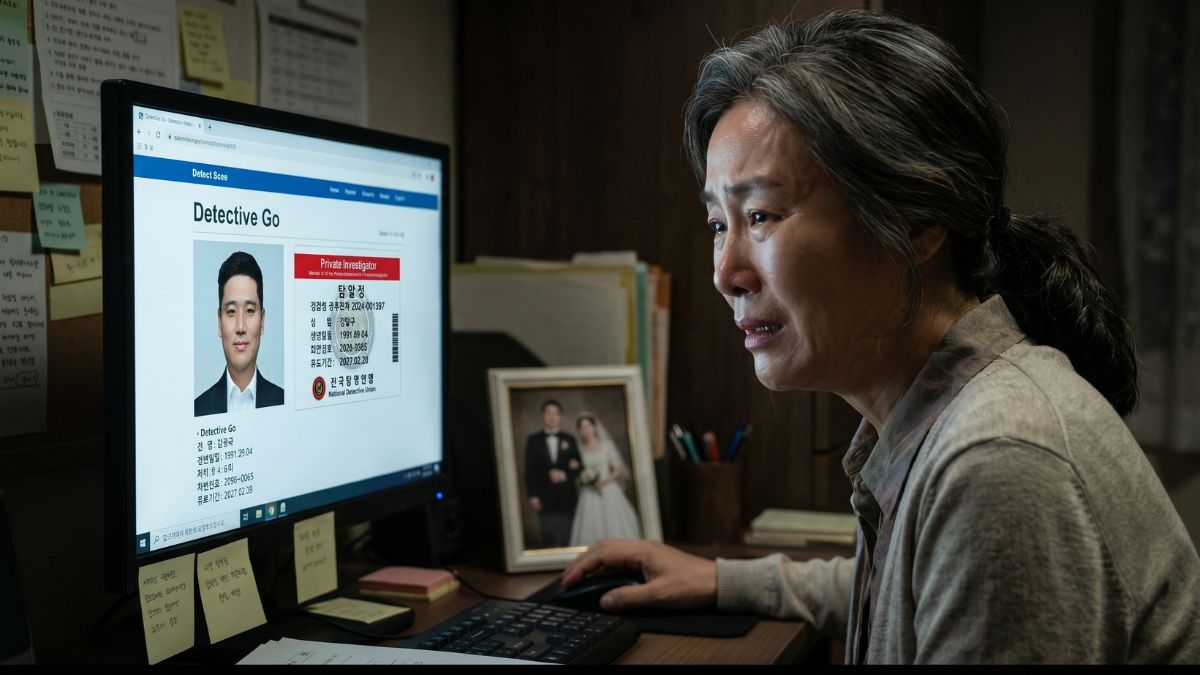 의뢰를 하기위해 고탐정사무소를 찾고 있는 여자